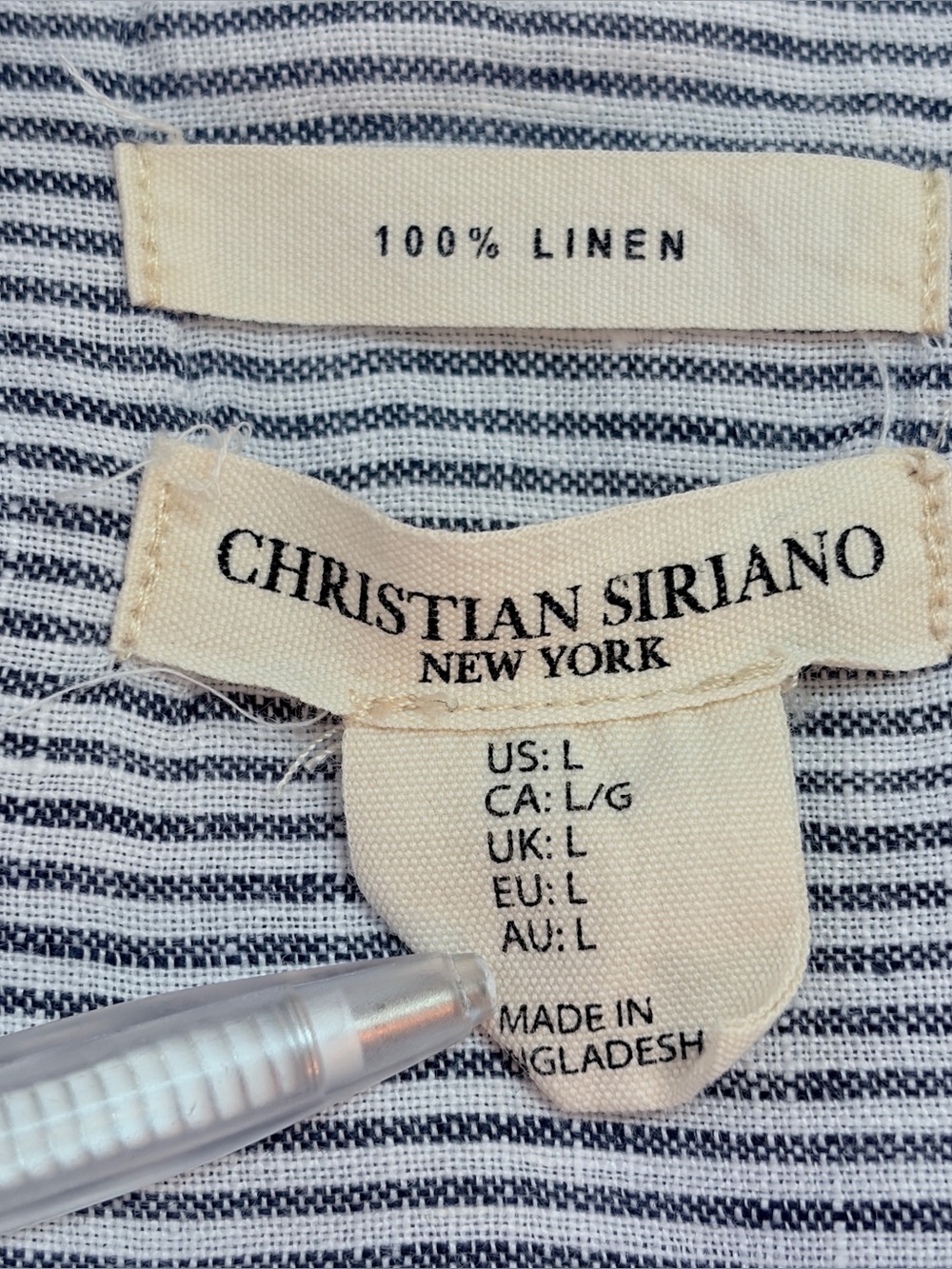 Christian Siriano 100% Linen Striped Button Up Short Sleeve Shirt Top SZ L - Picture 5 of 9